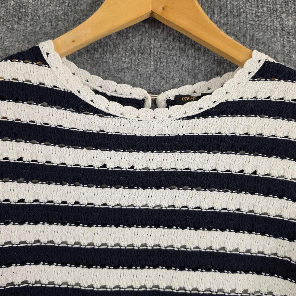Maje Sweater Women 2 Marigna Crochet Effect Striped Jumper Knit Nautical Preppy - Picture 4 of 13